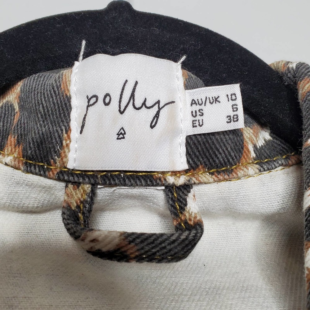 PRINCESS POLLY Brown Black Leopard Animal Print Denim Jacket Sz 6 - Picture 5 of 7
